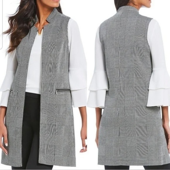 Calvin Klein New w Tag 22W Glen Plaid Career Longline Structured Vest Duster - Picture 1 of 10